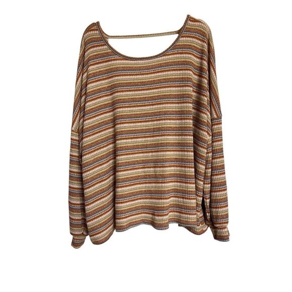 BKE Top Womens Large Multicolor Striped Oversized Waffle Open Back Blouse NWT - Picture 1 of 9